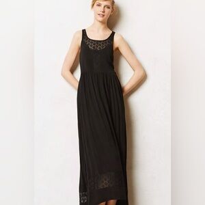 Anthropologie Stargazer Maxi Dress Black Lace Sleeveless Boho Romantic Size M